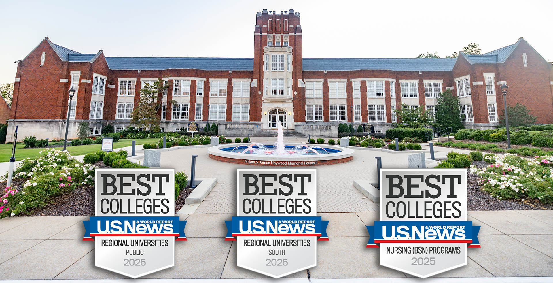 US News and World Report Badges over photo of Angle Hall