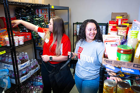 students at market