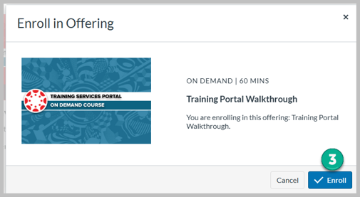 Enroll in Offering. On Demand. 60 minutes. Click on blue enrollment button.