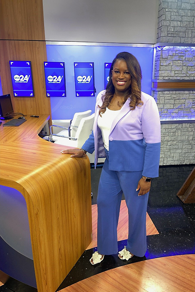 Danielle Moss, Memphis' first black female meteorologist, in the studio at ABC-24.