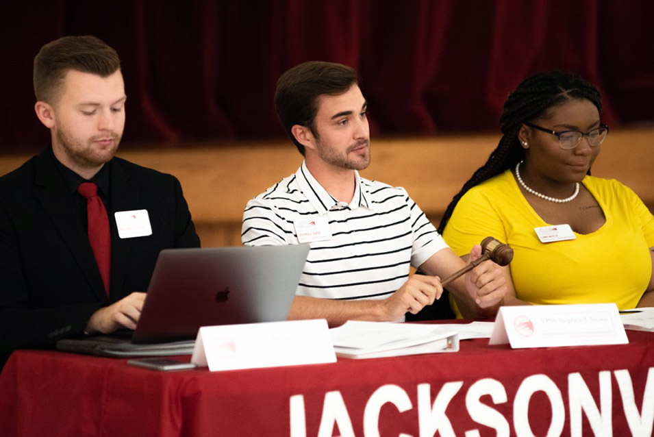 Sharp with gavel and fellow SGA leaders